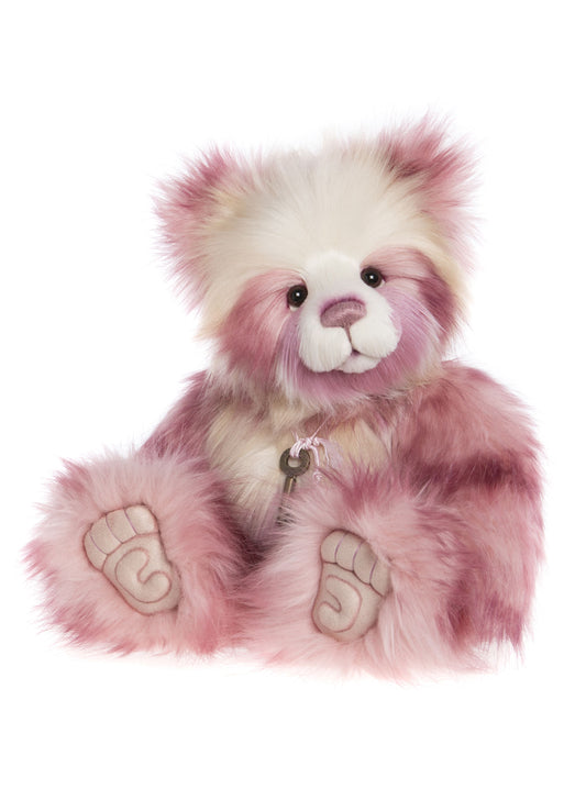 pink plush panda key necklace Charlie Bear 2023