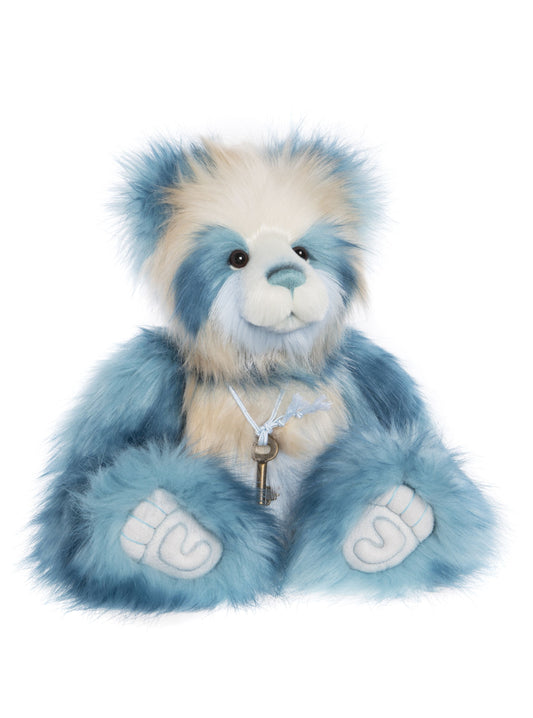 panda charlie bear key necklace blue and cream fur