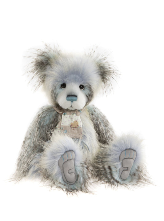 Plush Charlie Bear panda Gina blue gray fur scarf
