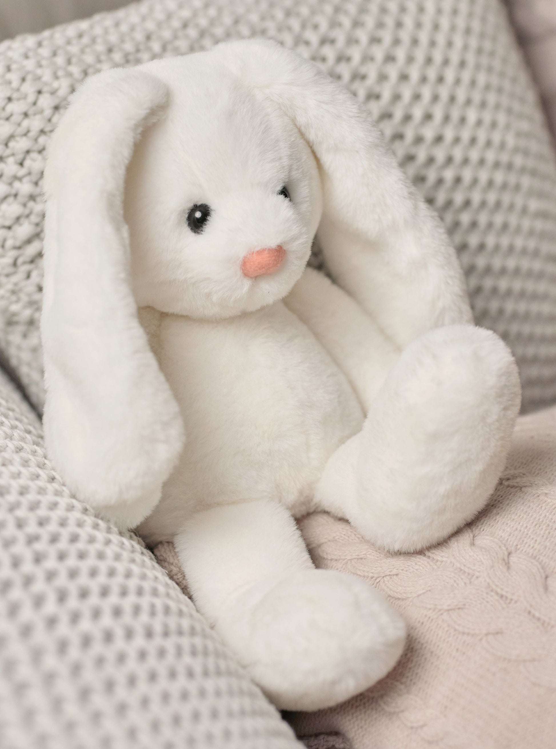 white plush charlie bear rabbit pink nose