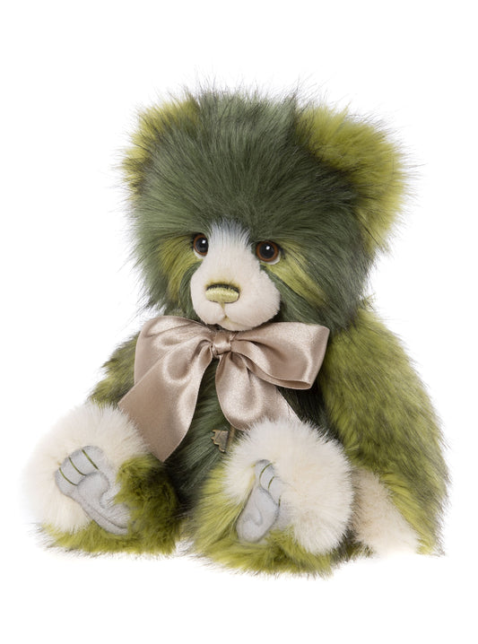 2023 Charlie Bear Foggy green plush fur brown bow key pendant necklace