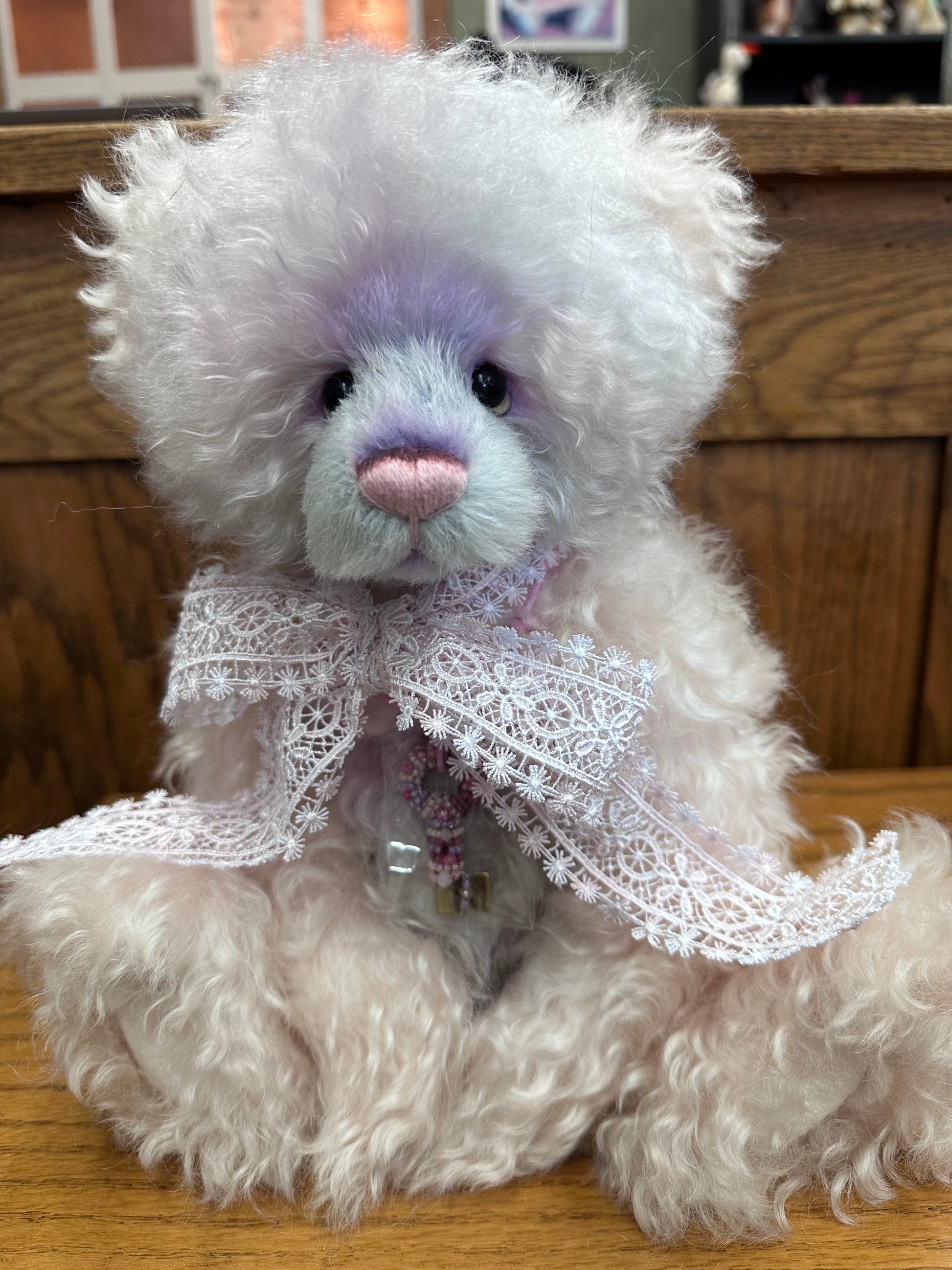 2023 Charlie Bear mohair year bear lace bow purple fur