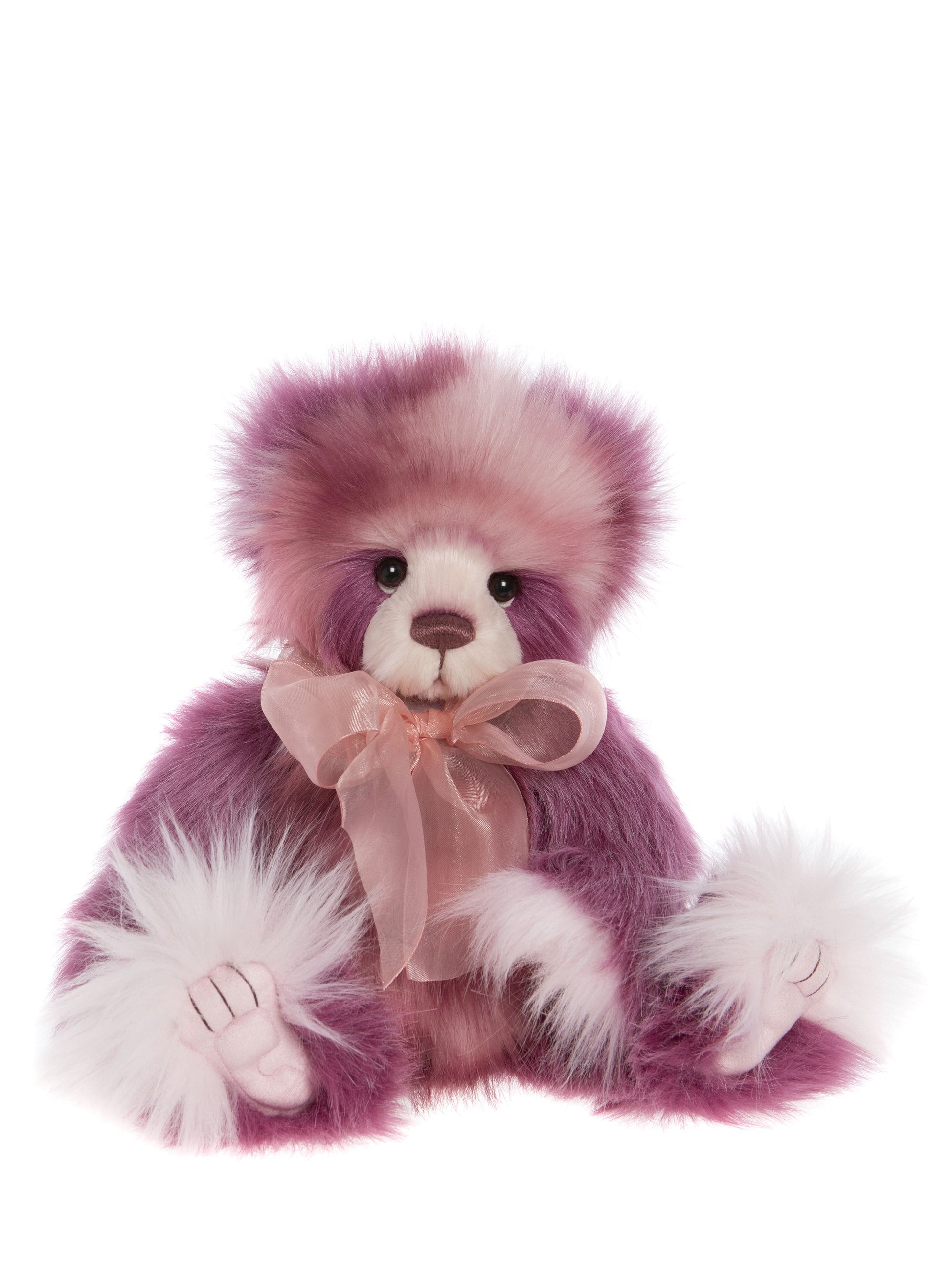 Multi-toned purple and white Charlie Bear with a big bow