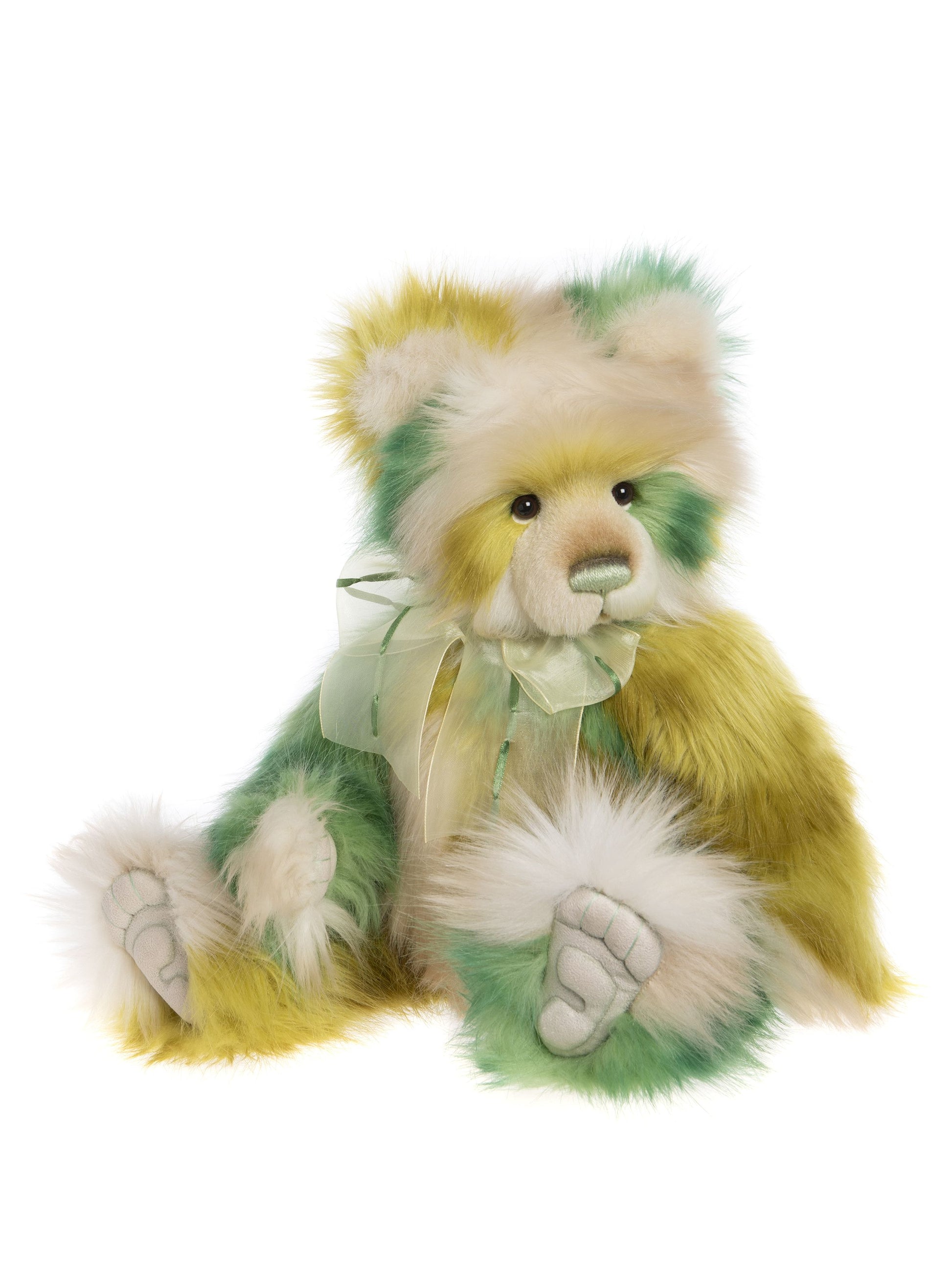 2023 Charlie Bear Shindig panda green yellow off-white fur green ribbon bow