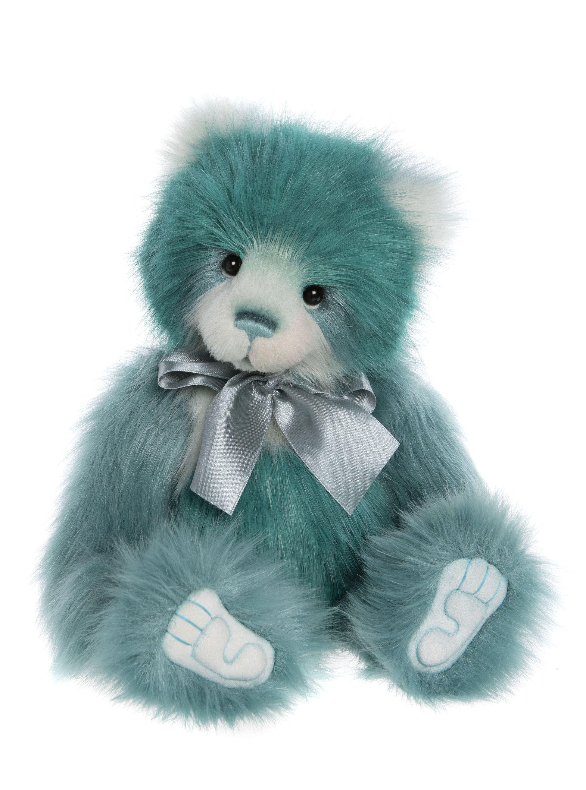 2023 Charlie Bear Smog green fur silver bow plush white ears paw pads nose