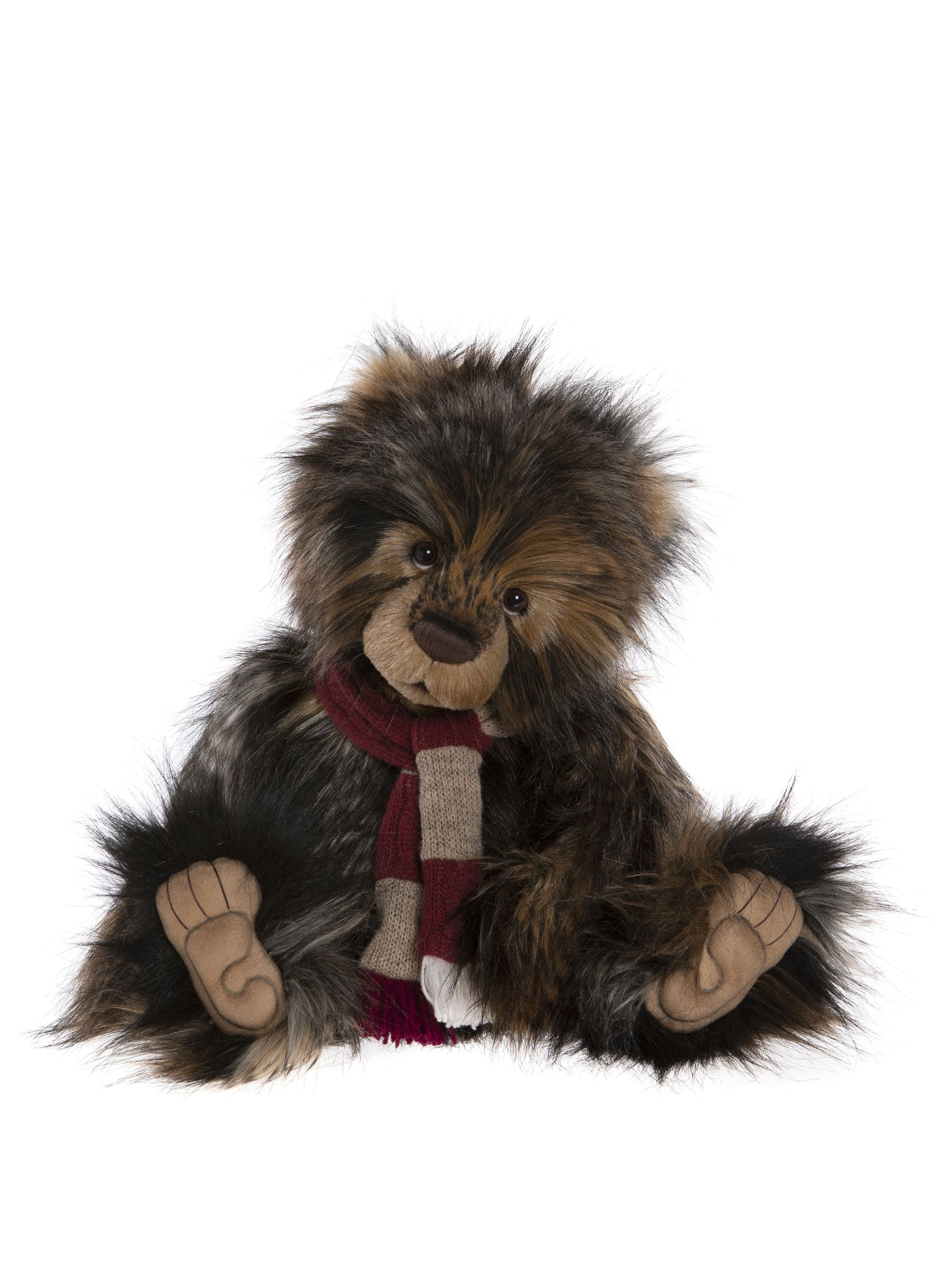 2023 Charlie Bear Treacle Toffee long brown fur maroon scarf