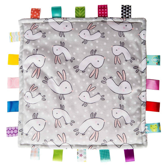 Bunny taggie blanket gray background