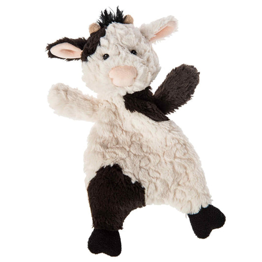 flat stuffed toy cow white black fur