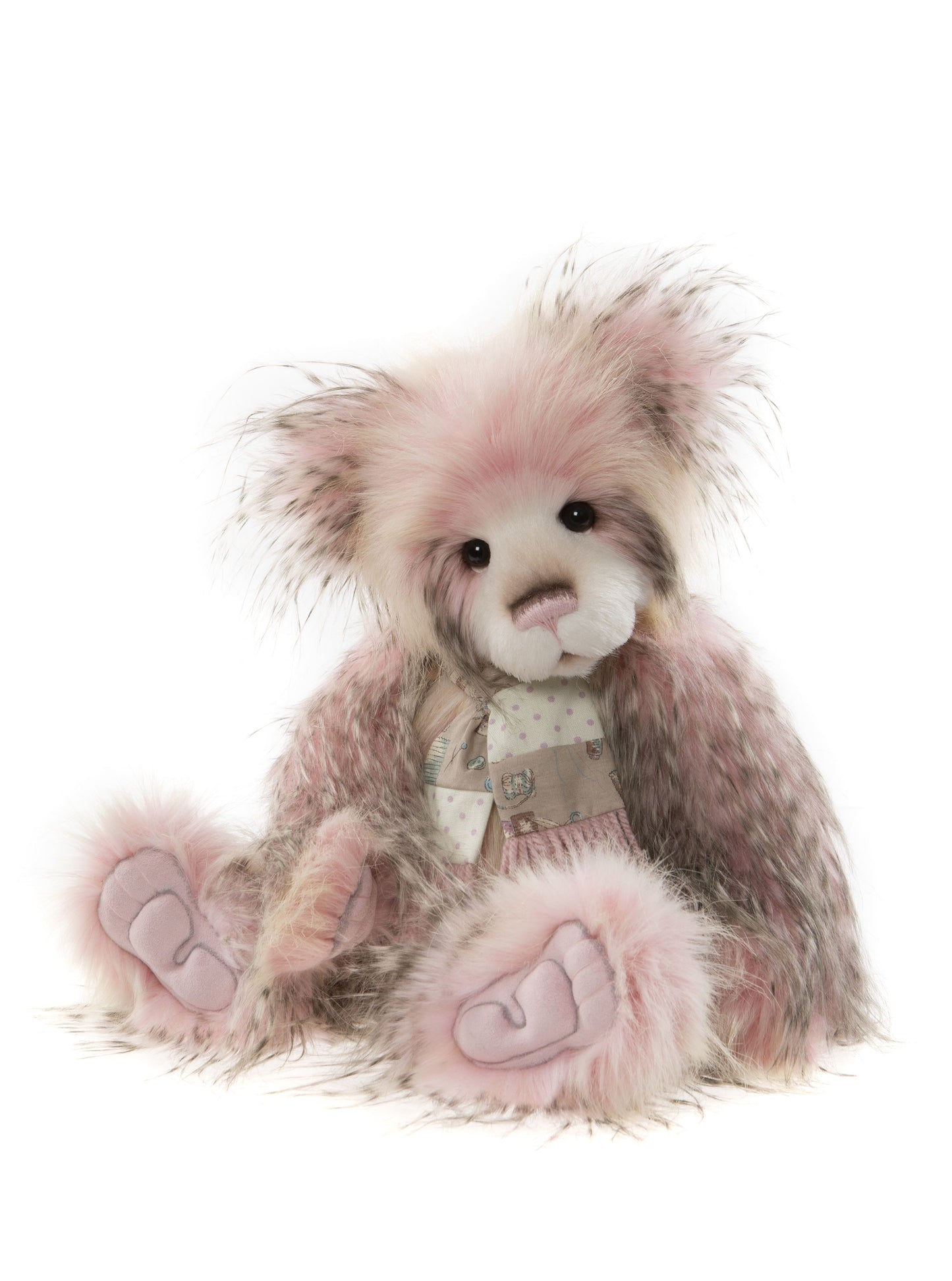 2022 Charlie Bear plush Hilary with pink fur and scarf