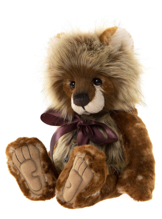 2022 plush Charlie Bear Derek with a maroon bow and key necklace