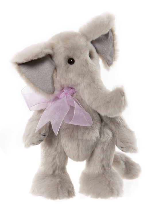 Charlie Bear gray elephant plush with pink ribbon