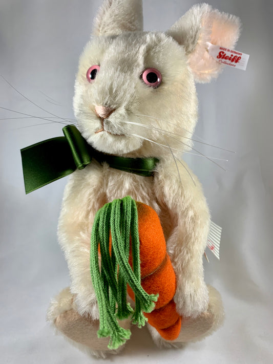 Steiff mohair Springtime Bunny with carrot and green bow