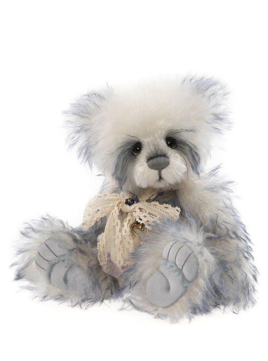 2022 Charlie Bear Faraday with mohair and alpaca fur wearing knit scarf